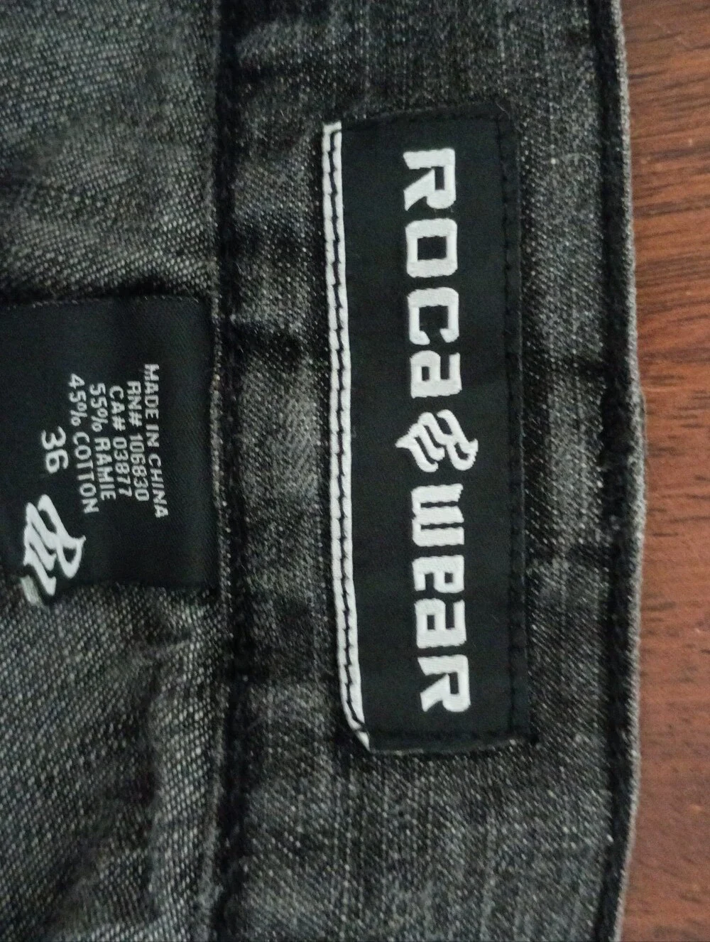 Rocawear Black and Gray Denim Jeans Label Detail